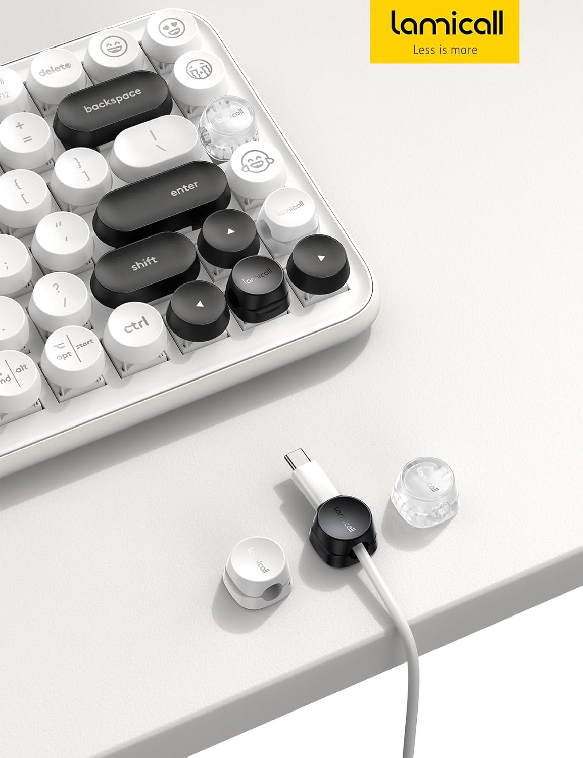 Lamicall Spring Cable Holder - Thoughtful Gift for Mom and Remote Workers, Round Adhesive Cord Organizer, 12-Pack, White