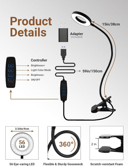 LampDepot Warm Dimmable Clip Light for Bedtime Mindfulness – Adjustable 3000K to 6000K Lamp for Calm Spaces