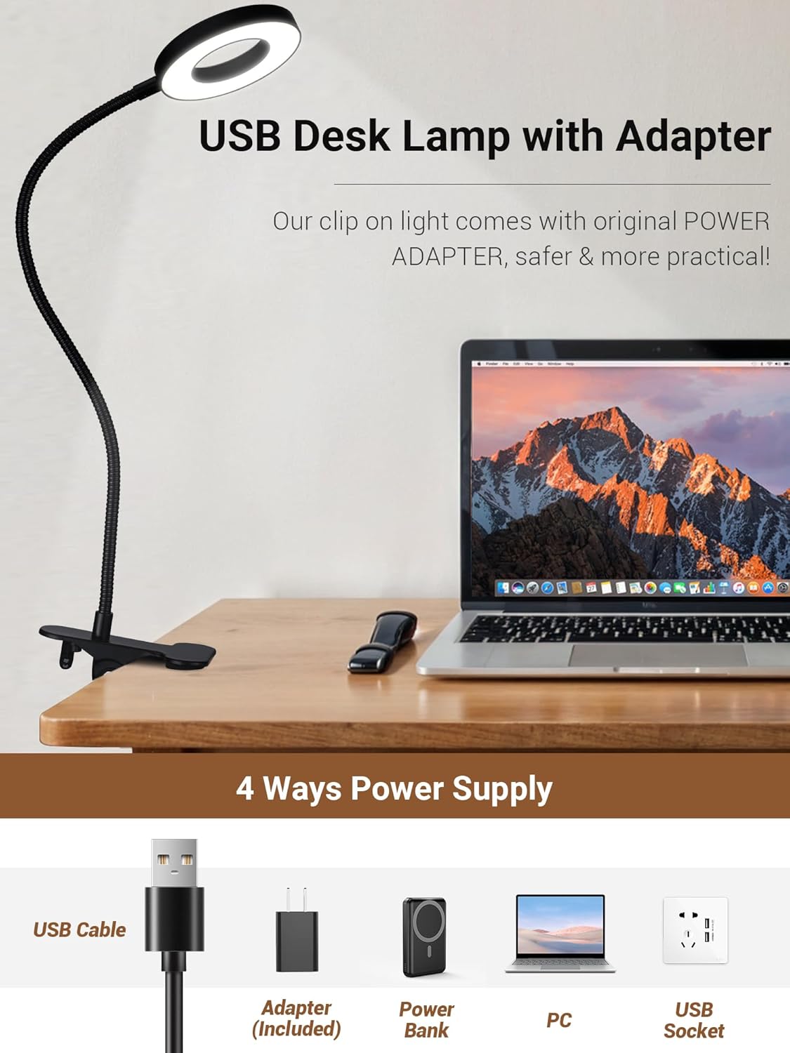 LampDepot Warm Dimmable Clip Light for Bedtime Mindfulness – Adjustable 3000K to 6000K Lamp for Calm Spaces
