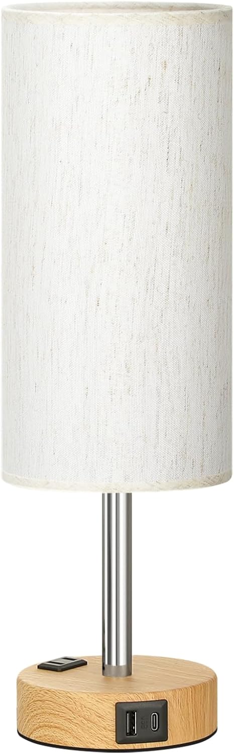 LampLibrary Linen Shade Table Lamp – Cream Fabric Lamp for Cozy Living Room Corners