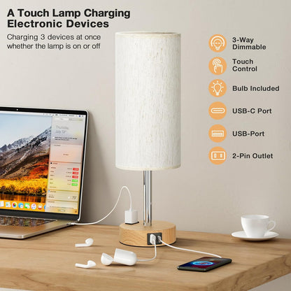 LampLibrary Linen Shade Table Lamp – Cream Fabric Lamp for Cozy Living Room Corners