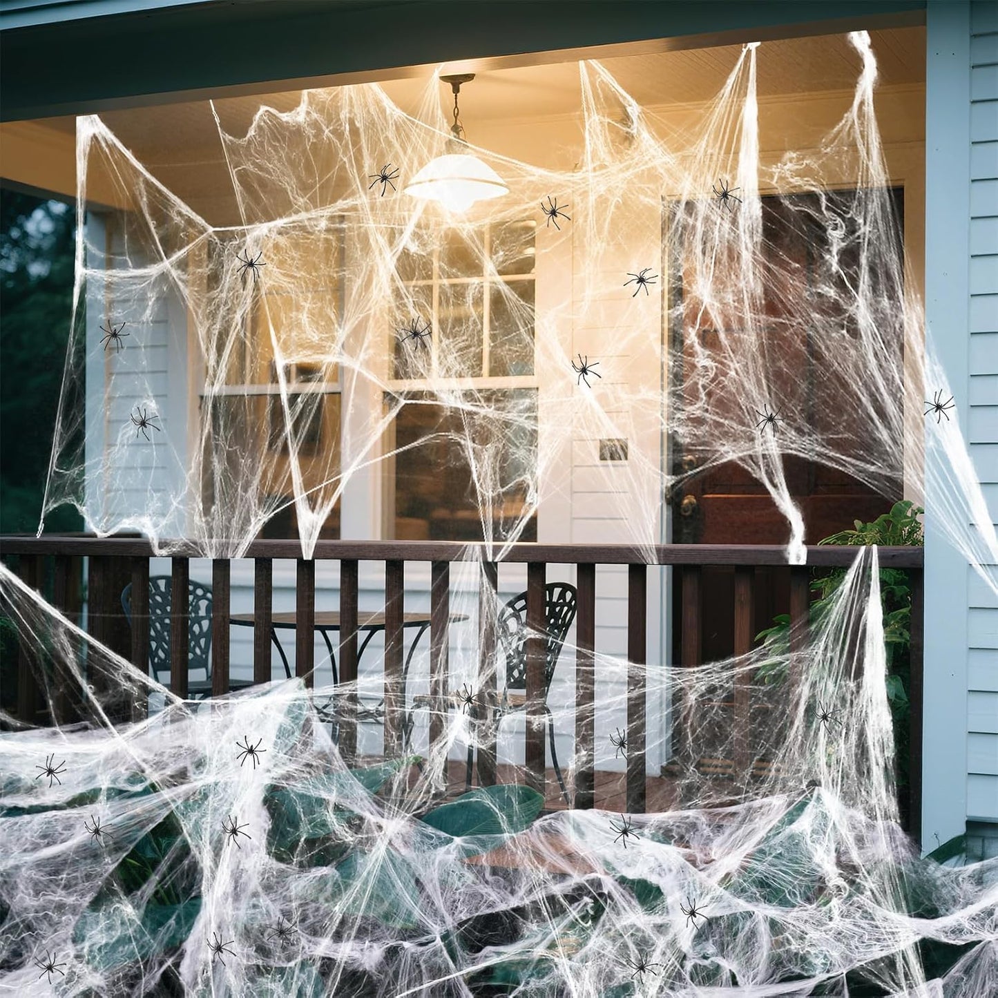Land Guard Indoor Halloween Decor Spider Web Bundle for Entryway and Cozy Room Setup, 500 sqft Realistic Stretch Cobweb with Black and White Spiders