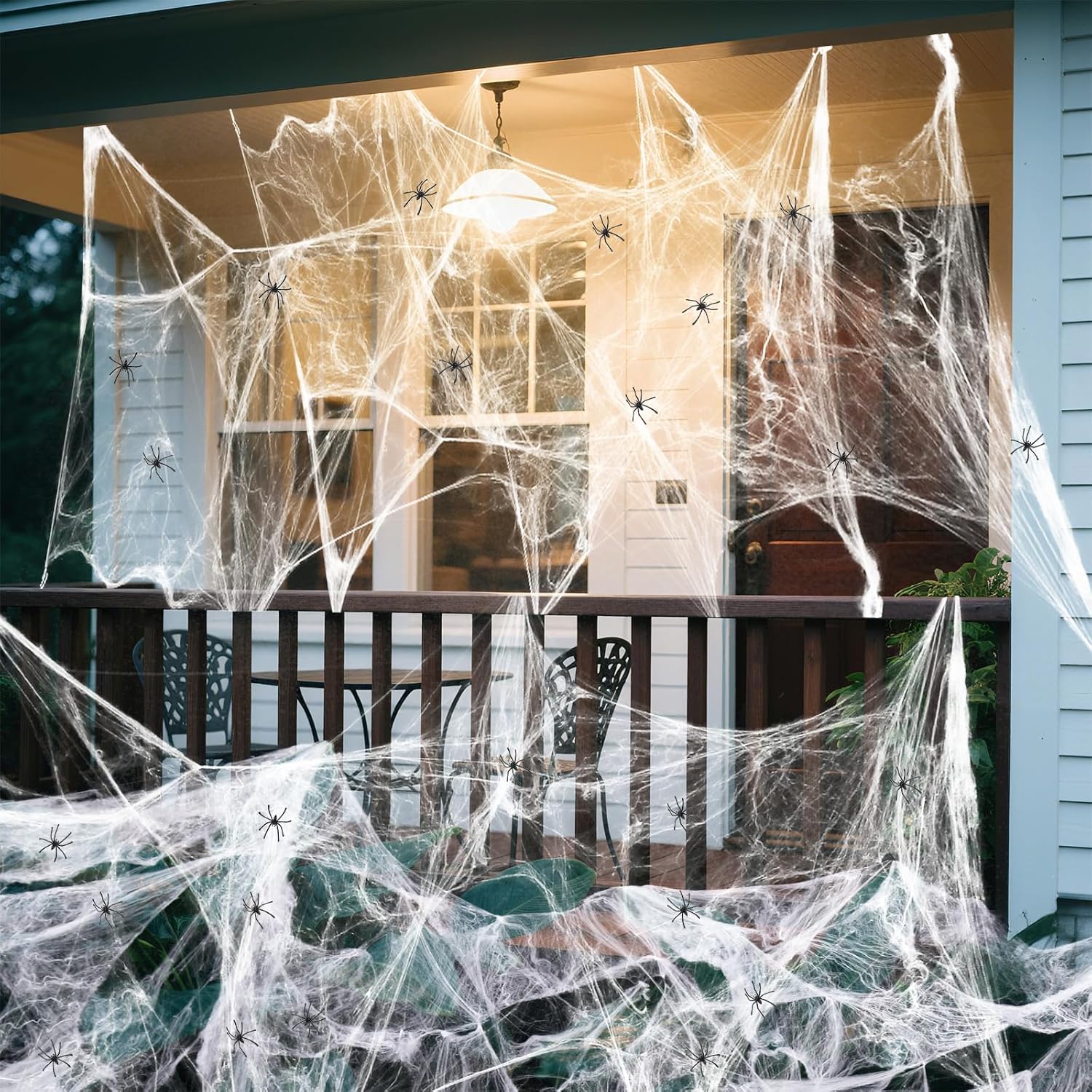 Land Guard Indoor Halloween Decor Spider Web Bundle for Entryway and Cozy Room Setup, 500 sqft Realistic Stretch Cobweb with Black and White Spiders