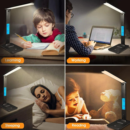 LAOPAO LED Desk Lamp with Wireless Charger – Task Light for Home Office and Study Nook with Anti-Glare Shade and Touch Controls