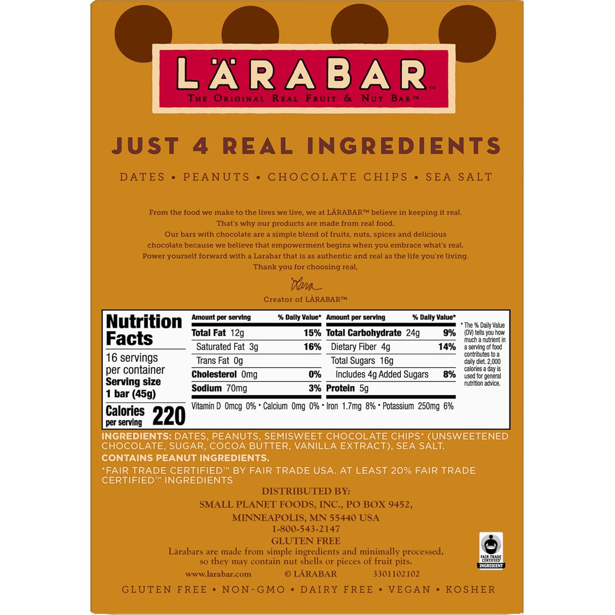 Larabar Peanut Butter Chocolate Chip – Wholesome Office Drawer Snack for Mindful Eating Breaks, Dairy-Free Bar