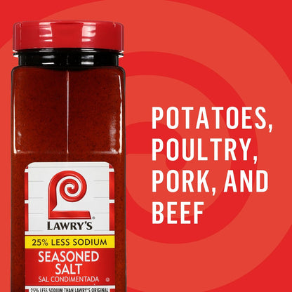 Lawry's 25% Less Sodium Seasoned Salt – High-Volume 6-Pack for Foodservice Pros, Batch Cooking and Busy Prep Days