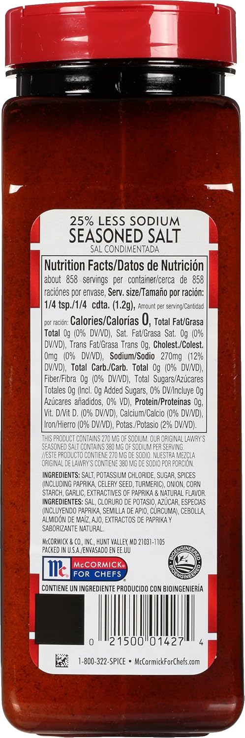 Lawry's 25% Less Sodium Seasoned Salt – High-Volume 6-Pack for Foodservice Pros, Batch Cooking and Busy Prep Days
