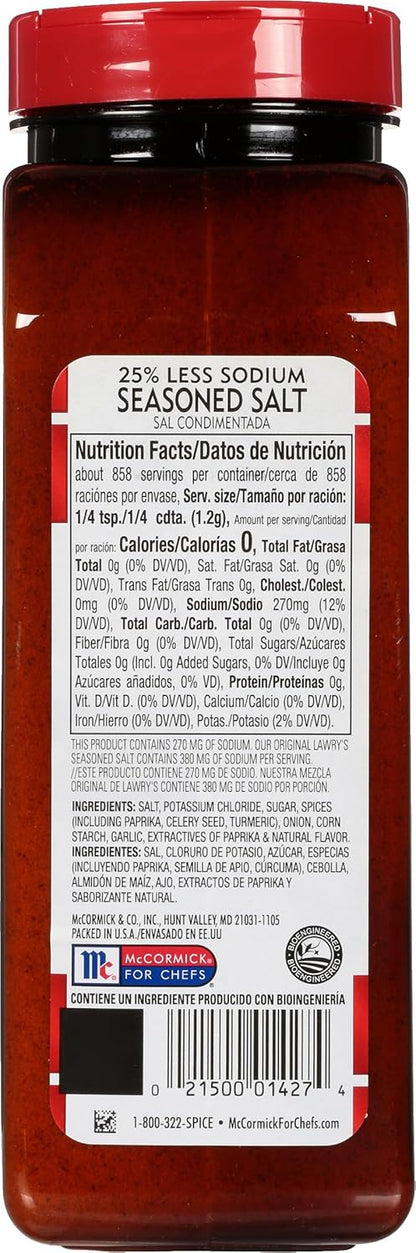 Lawry's 25% Less Sodium Seasoned Salt – High-Volume 6-Pack for Foodservice Pros, Batch Cooking and Busy Prep Days