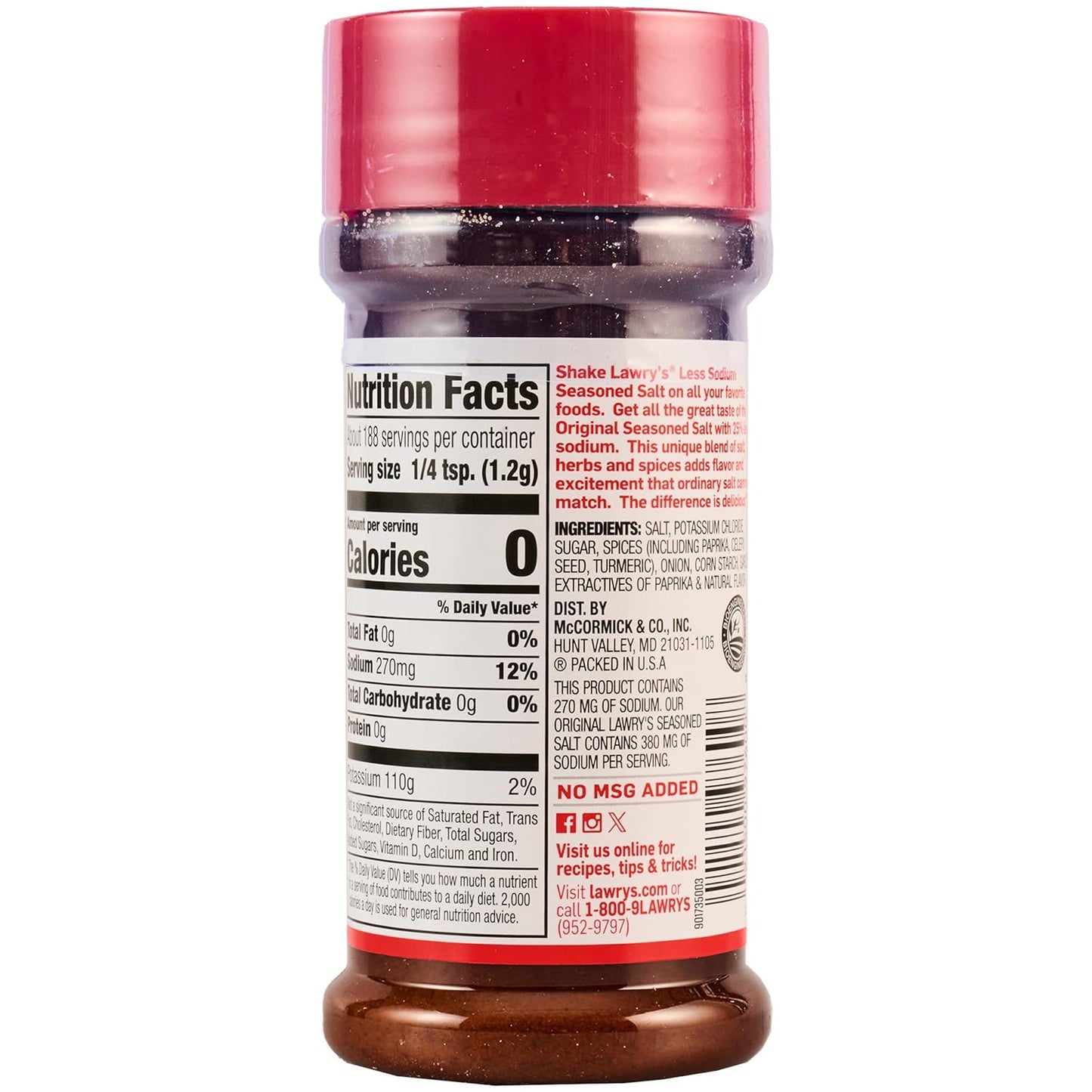 Lawry's 25% Less Sodium Seasoned Salt – Senior-Friendly Seasoning Blend for Low-Sodium Diets