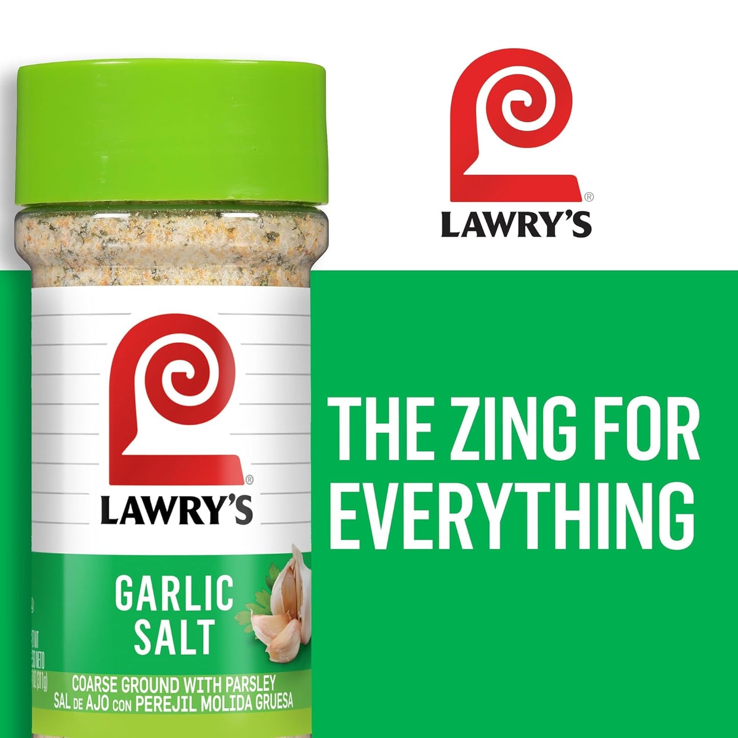 Lawry's Garlic Salt – Easy Table-Side Seasoning for Kid Snacks Like Eggs and Fries, 11 oz Shaker