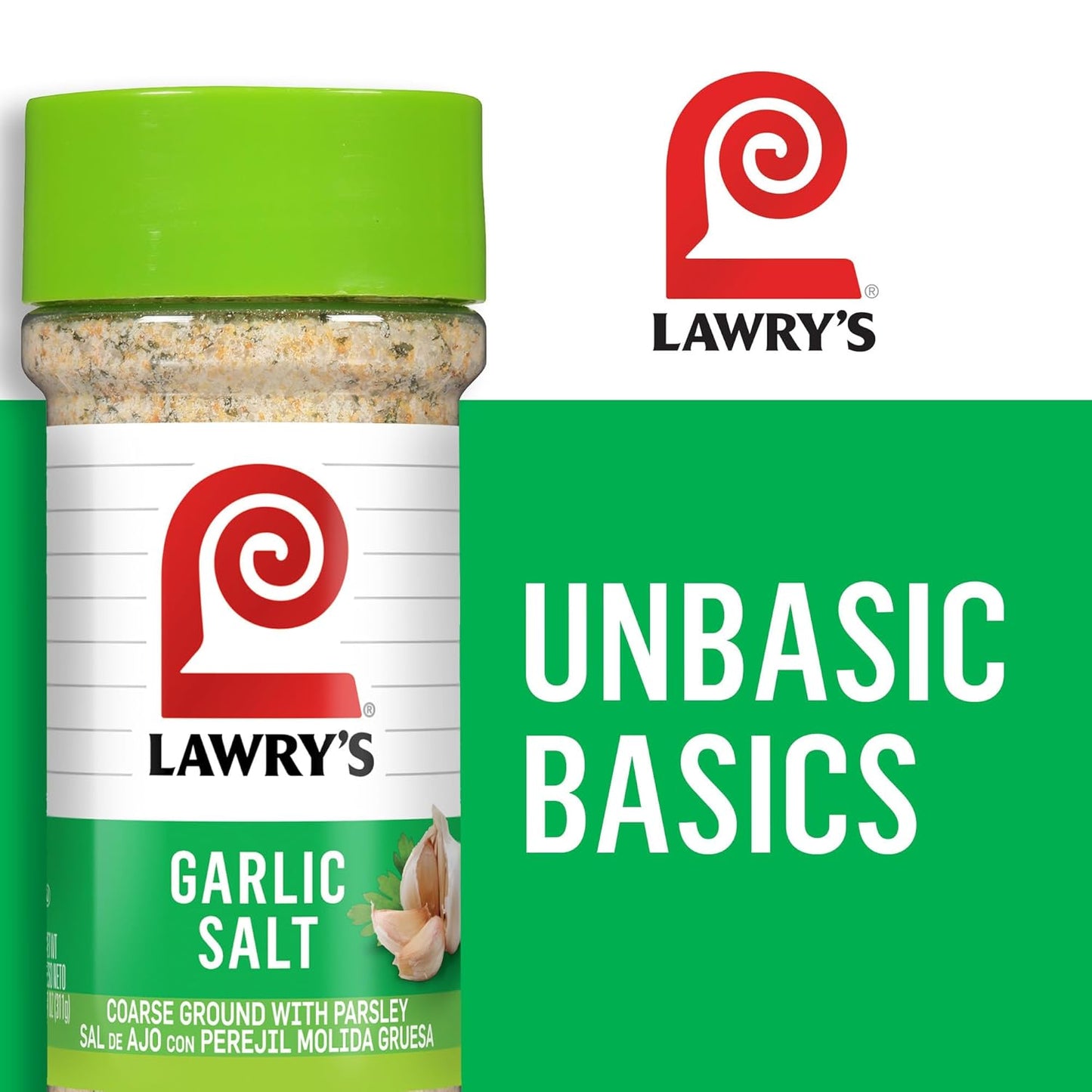 Lawry's Garlic Salt – Easy Table-Side Seasoning for Kid Snacks Like Eggs and Fries, 11 oz Shaker