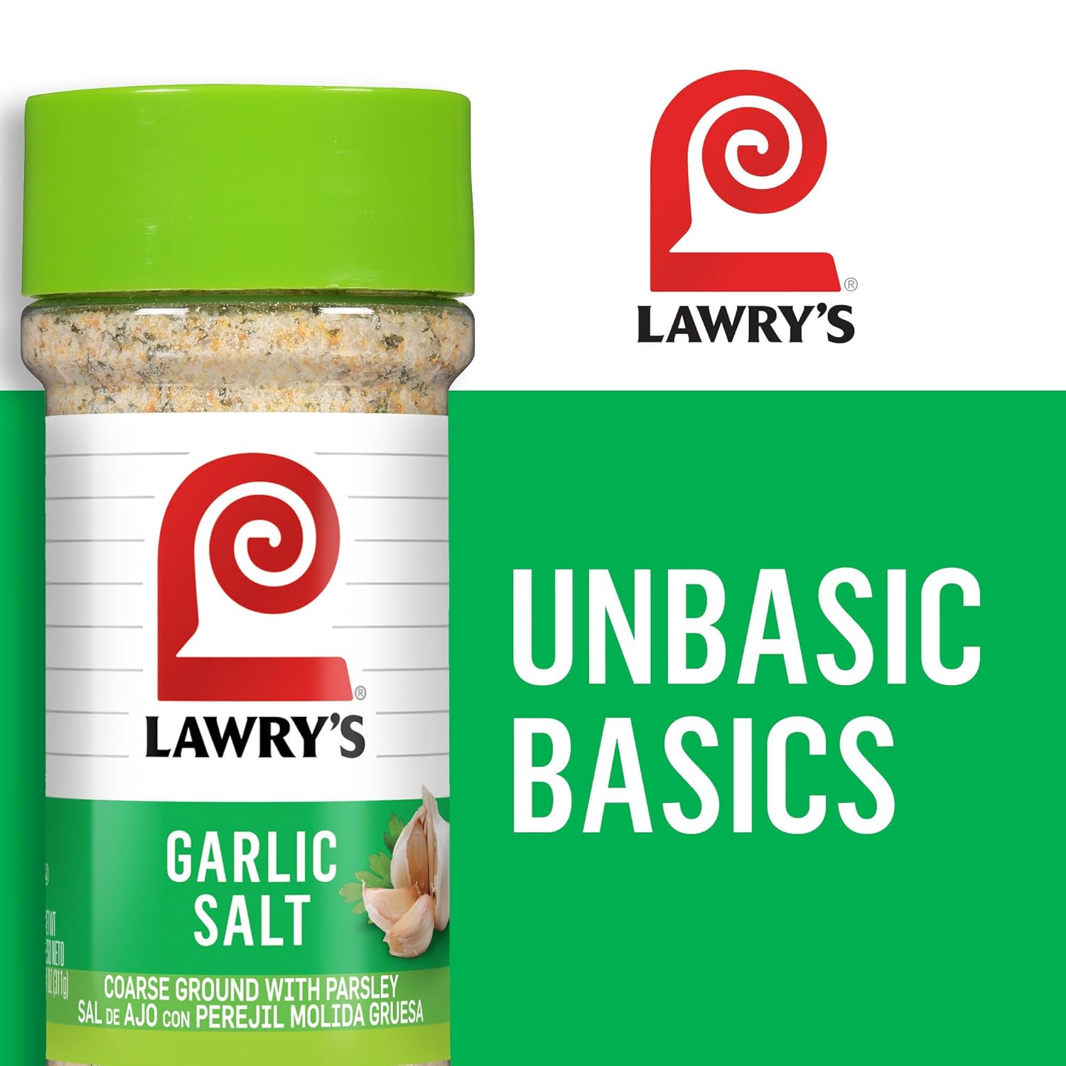 Lawry's Garlic Salt – Easy Table-Side Seasoning for Kid Snacks Like Eggs and Fries, 11 oz Shaker