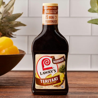 Lawry's Teriyaki With Pineapple Juice Marinade – Camp Cookout Sauce for Kabobs, Burgers, and Grilled Fish, 12 fl oz