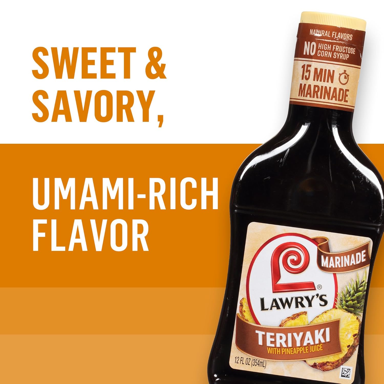 Lawry's Teriyaki With Pineapple Juice Marinade – Camp Cookout Sauce for Kabobs, Burgers, and Grilled Fish, 12 fl oz