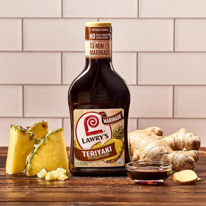 Lawry's Teriyaki With Pineapple Juice Marinade – Camp Cookout Sauce for Kabobs, Burgers, and Grilled Fish, 12 fl oz