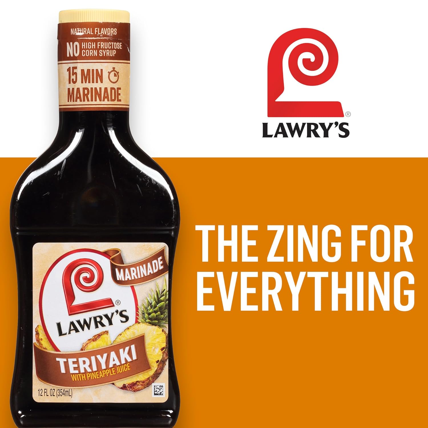 Lawry's Teriyaki With Pineapple Juice Marinade – Camp Cookout Sauce for Kabobs, Burgers, and Grilled Fish, 12 fl oz