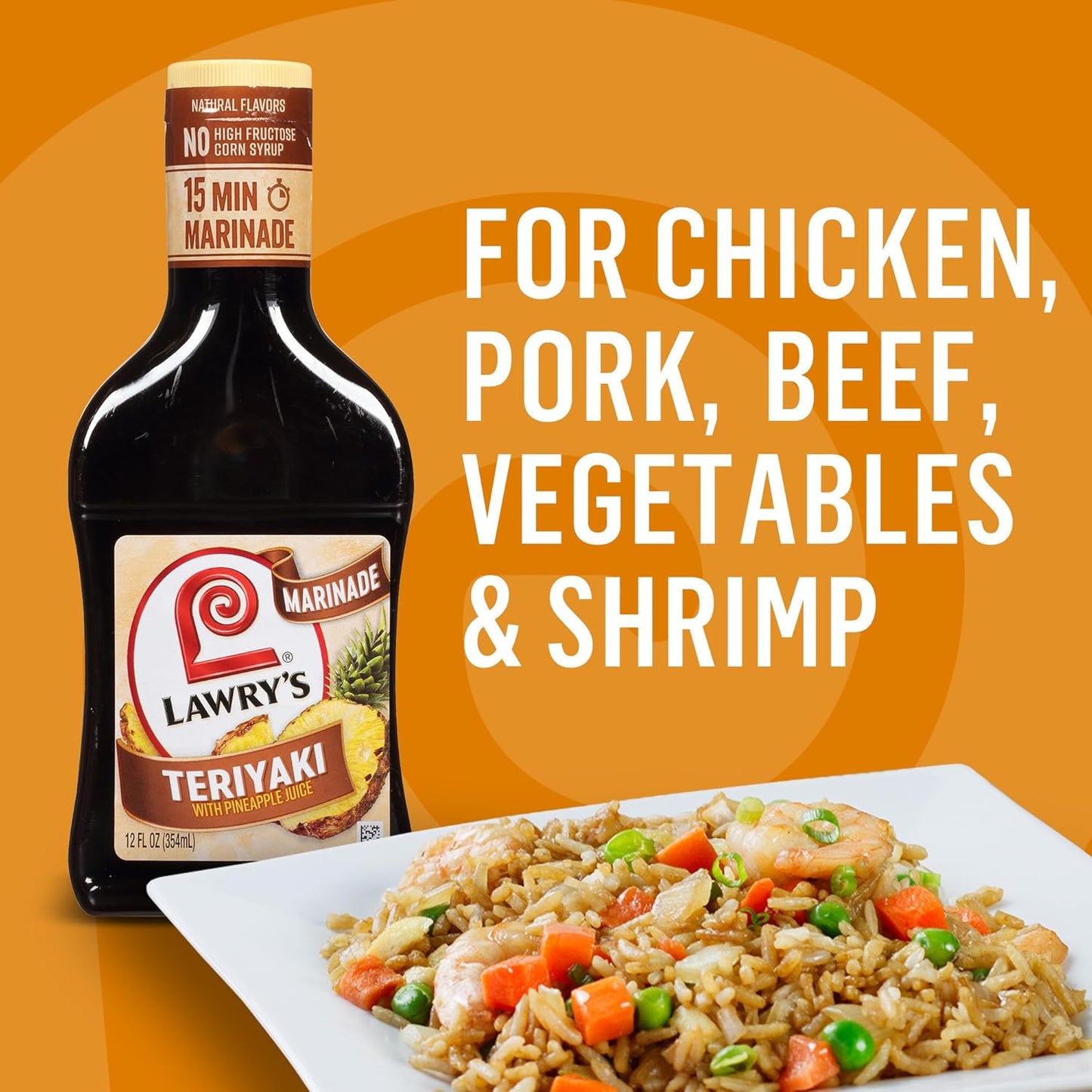 Lawry's Teriyaki With Pineapple Juice Marinade – Camp Cookout Sauce for Kabobs, Burgers, and Grilled Fish, 12 fl oz