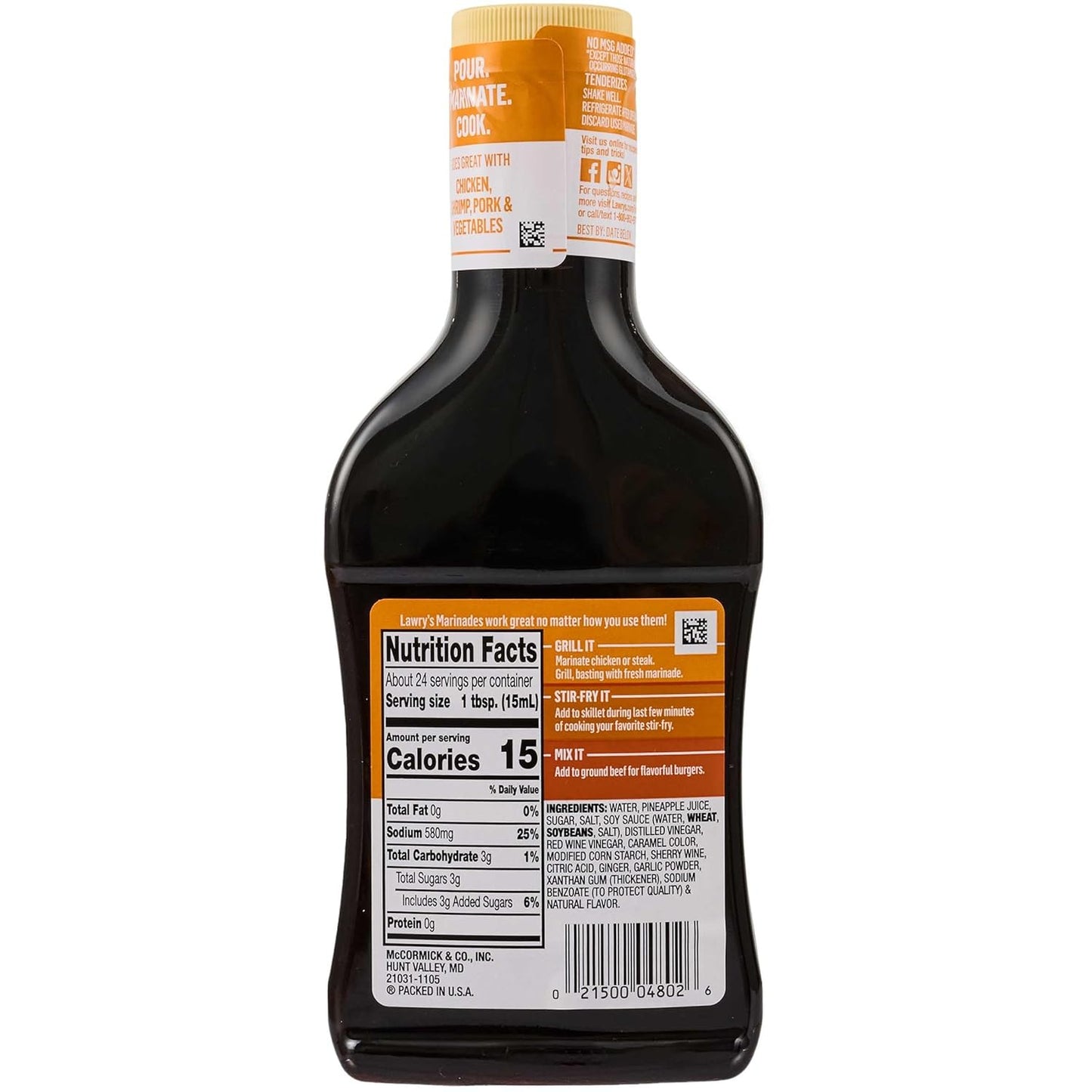 Lawry's Teriyaki With Pineapple Juice Marinade – Camp Cookout Sauce for Kabobs, Burgers, and Grilled Fish, 12 fl oz