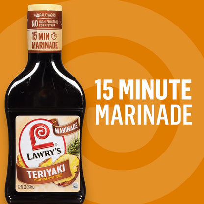 Lawry's Teriyaki With Pineapple Juice Marinade – Camp Cookout Sauce for Kabobs, Burgers, and Grilled Fish, 12 fl oz