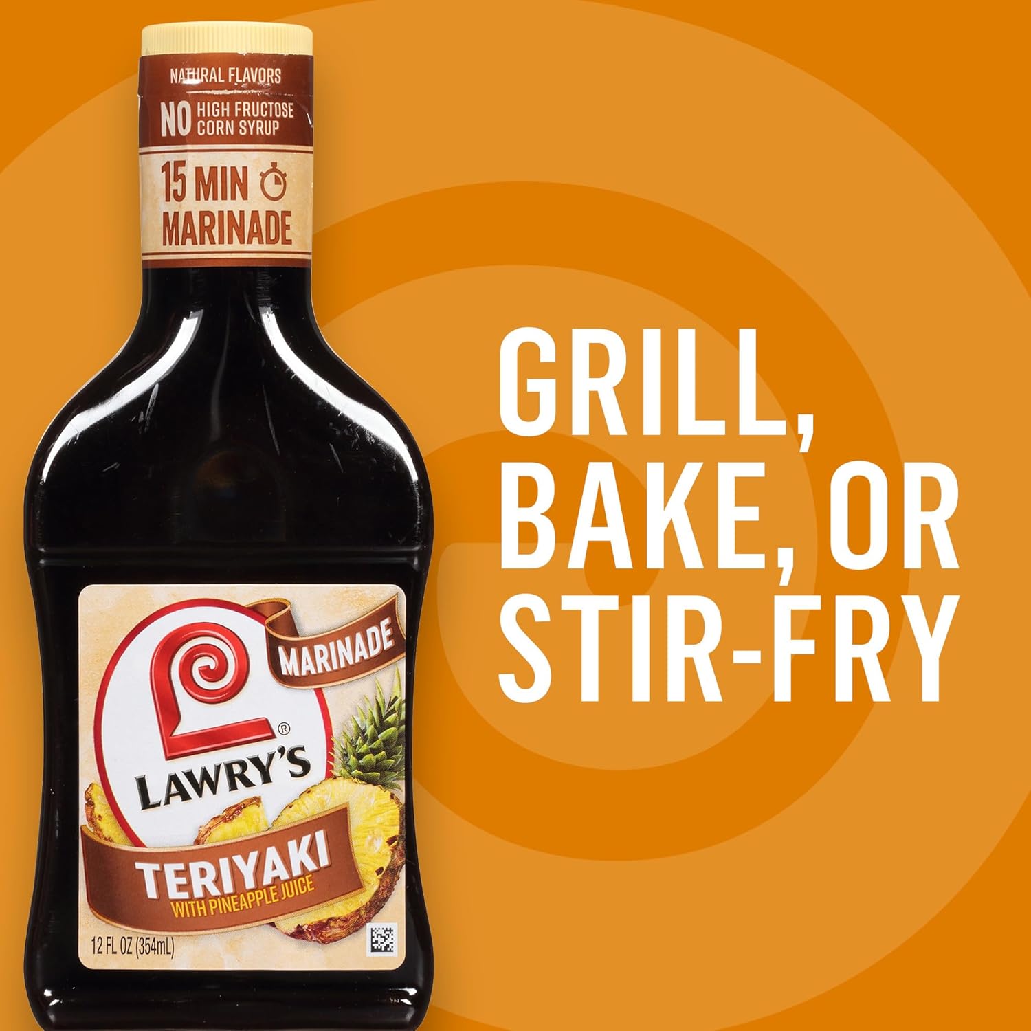 Lawry's Teriyaki With Pineapple Juice Marinade – Camp Cookout Sauce for Kabobs, Burgers, and Grilled Fish, 12 fl oz