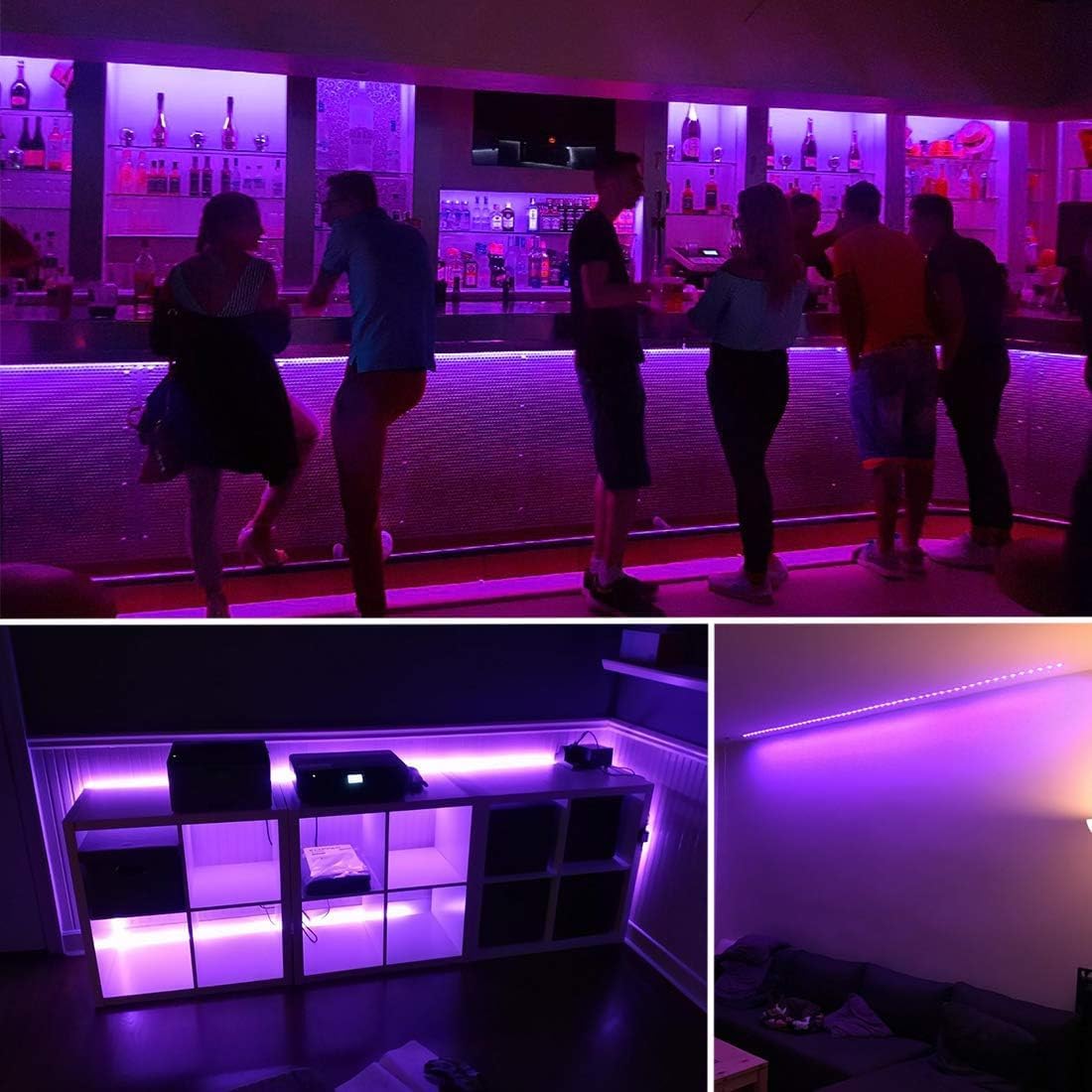 Led Black Light Strip Kit – Modern Room Aesthetic Upgrade, Self-Adhesive UVA Strip Lighting for Bedroom and Basement Lounge