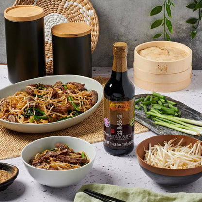 Lee Kum Kee Premium Dark Soy Sauce – Sodium-Smart Asian Cooking Companion for Balanced Weeknight Dinners, Rich Color from a Single Spoon