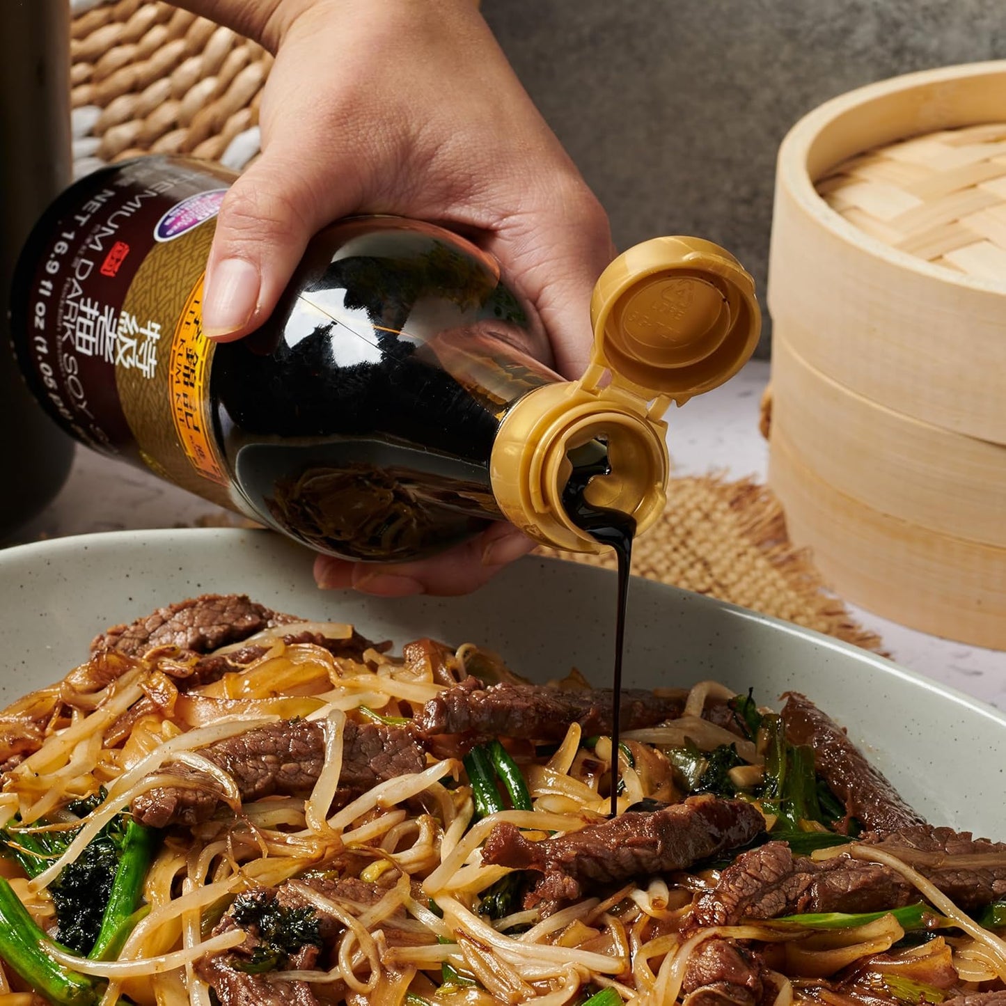 Lee Kum Kee Premium Dark Soy Sauce – Sodium-Smart Asian Cooking Companion for Balanced Weeknight Dinners, Rich Color from a Single Spoon