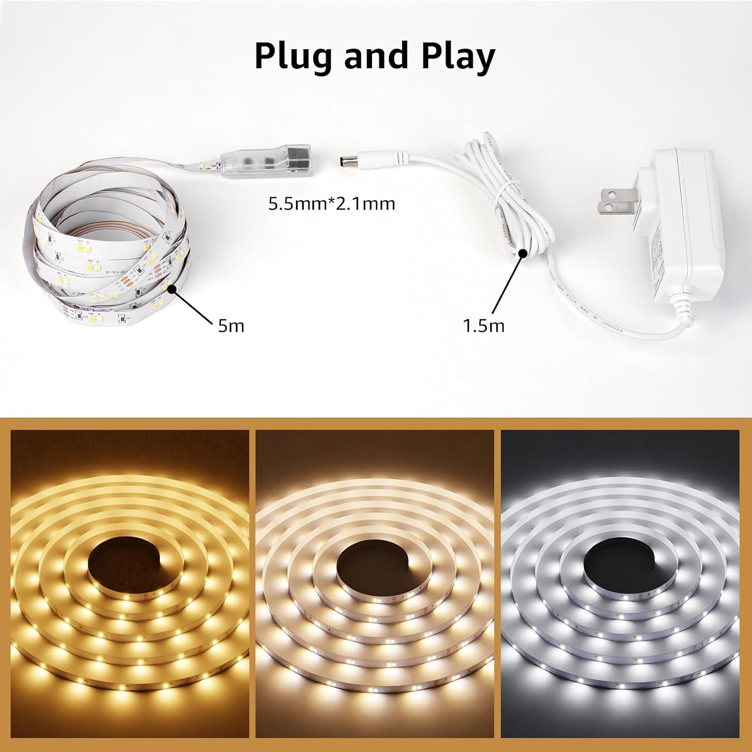 Lepro LED Tunable White Strip Light – Bath and Mindfulness Room Glow, 16.4ft Soothing Tunable White Tape