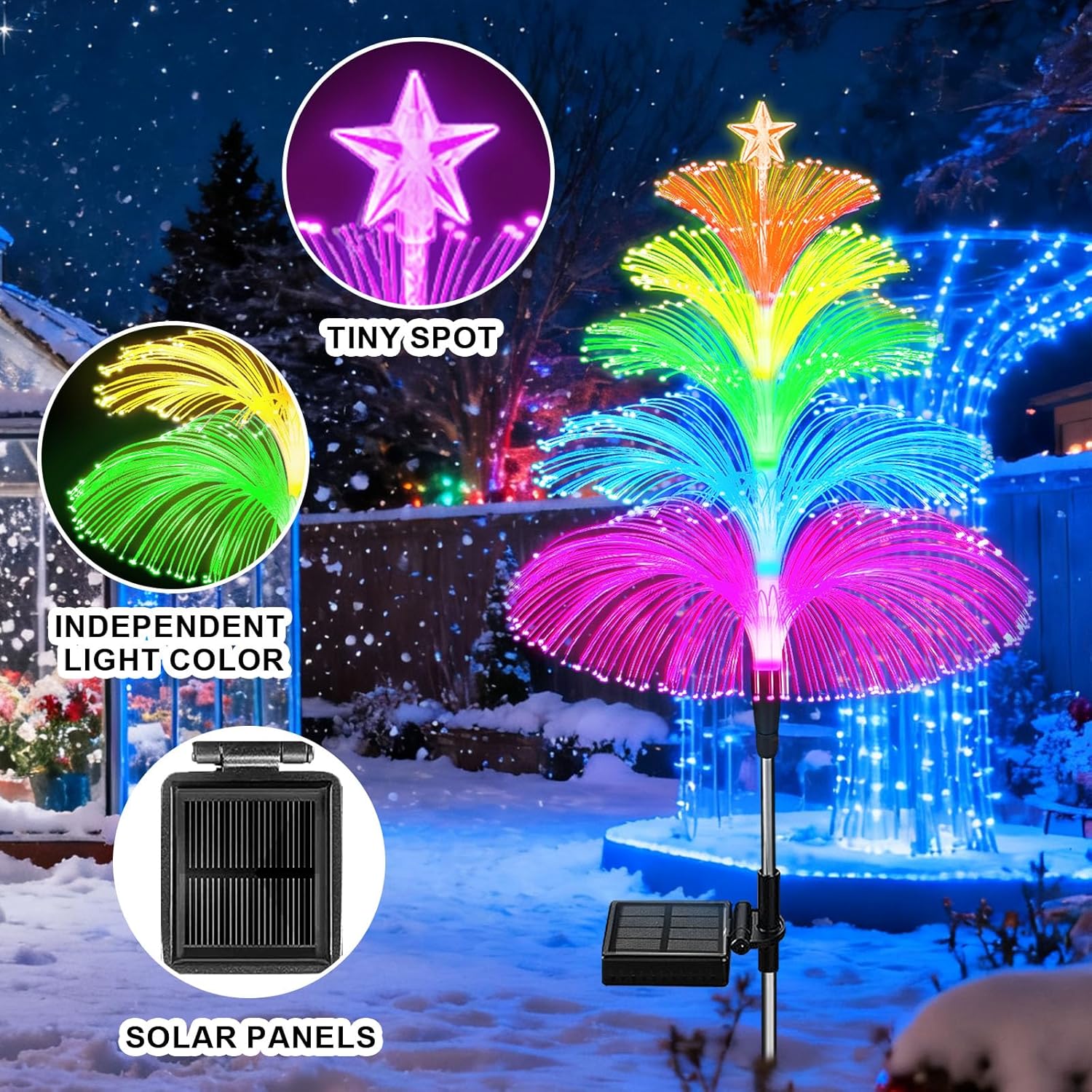 Less Is More Holiday Lights 3 Pack – Solar Powered Fiber Optic Christmas Trees for Intentional Outdoor Decor