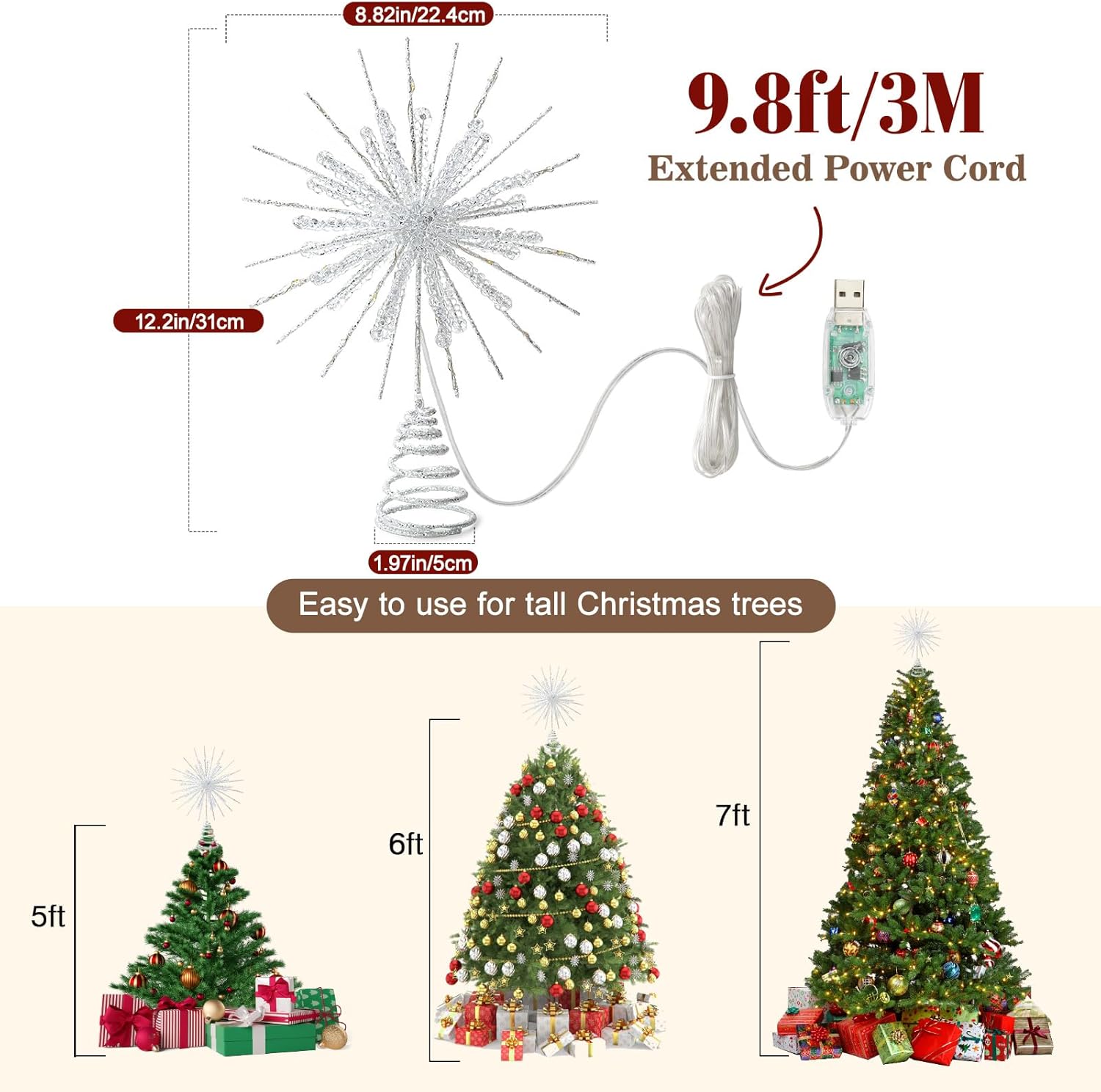 Lewondr LED Snowflake Xmas Topper – Worry-Free Holiday Lighting, No Flame No Wax No Burn Risk with 6H Timer