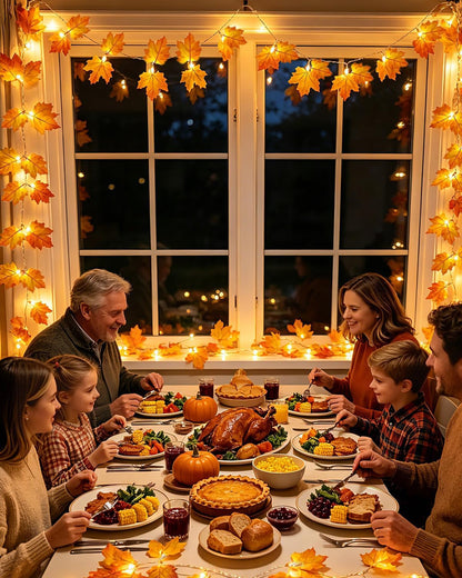 Lighted Maple Garland – Simple Cordless Decor for Uncluttered Autumn Living Spaces