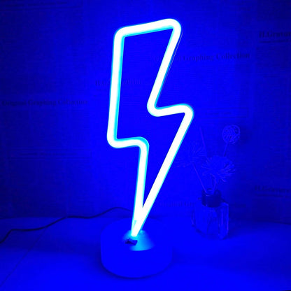 Lightning Bolt Neon Sign - Statement Wall Art for Game Room, Vibrant LED Neon Style Decor with Tabletop Stand