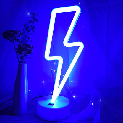 Lightning Bolt Neon Sign - Statement Wall Art for Game Room, Vibrant LED Neon Style Decor with Tabletop Stand