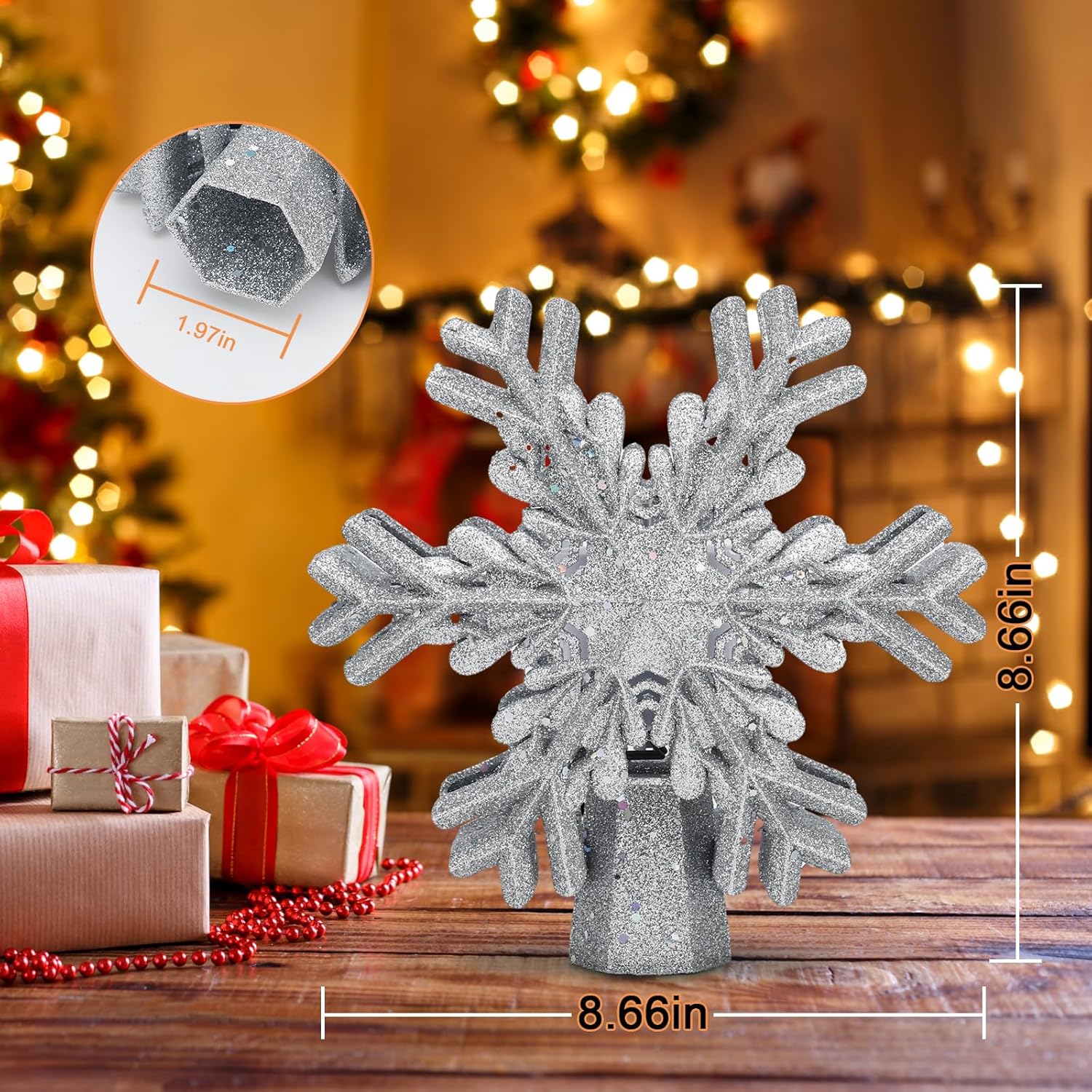 LightOfTree Silver Snowflake Xmas Topper – Pet & Child Safe Holiday Lighting, Clean Air, Worry-Free Setup