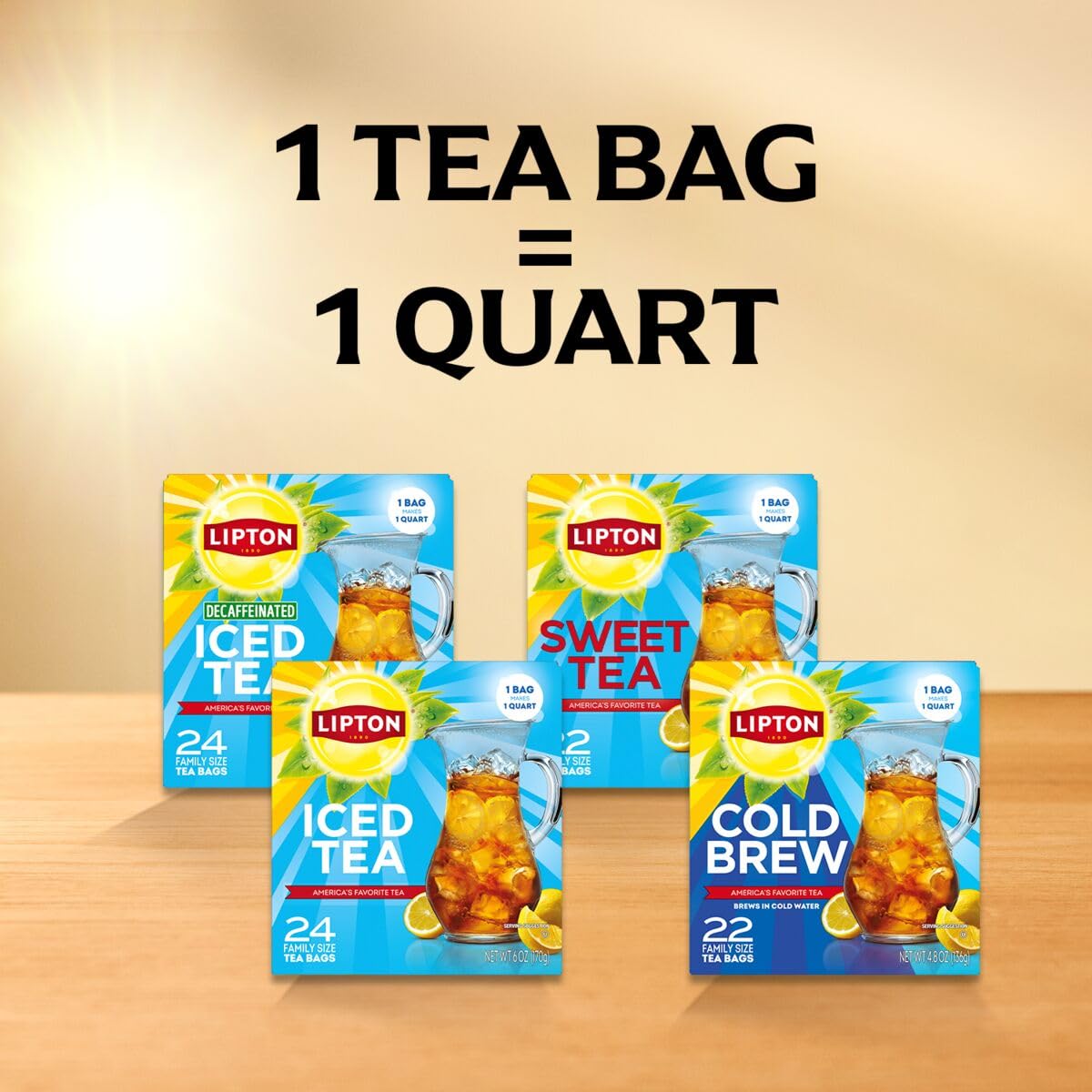 Lipton Unsweetened Iced Tea Bags – Low Calorie Daily Brew for Health Conscious Adults, Rainforest Alliance Certified 24 Bags