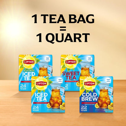 Lipton Unsweetened Iced Tea Bags – Low Calorie Daily Brew for Health Conscious Adults, Rainforest Alliance Certified 24 Bags