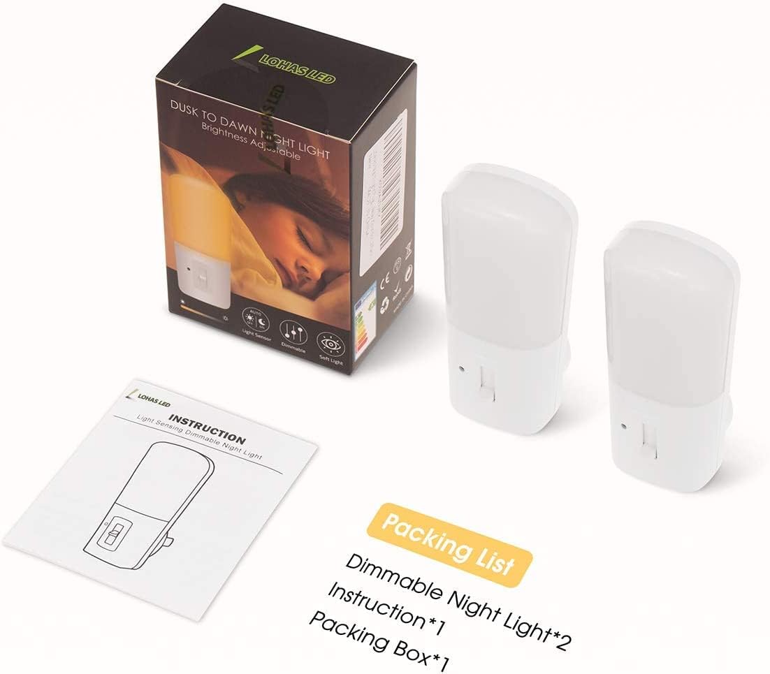 LOHAS Light Sensitive Plug in Night Light, Dimmable 5-80lm LED for Comfortable Evening Reading and Wind Down