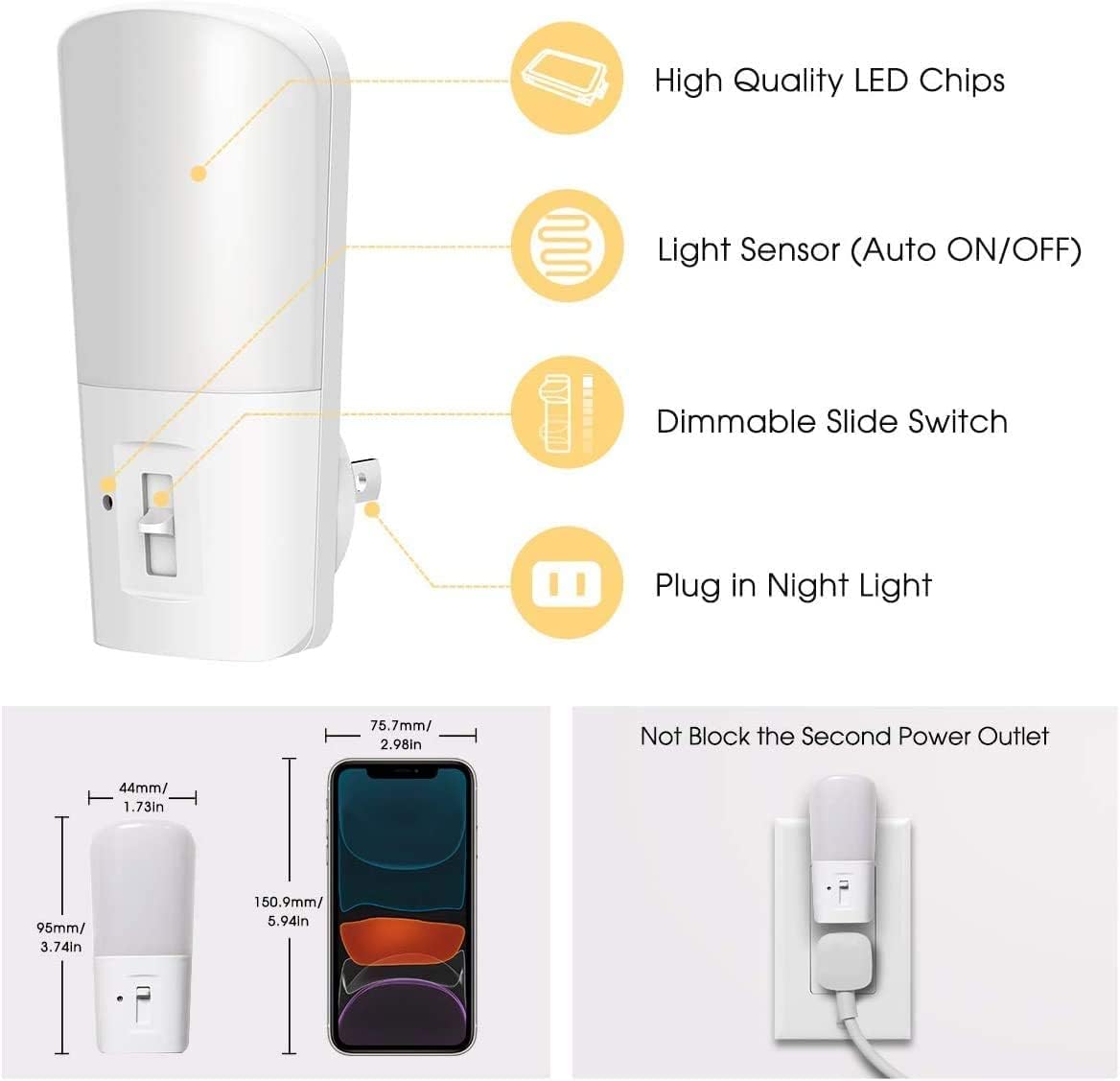 LOHAS Light Sensitive Plug in Night Light, Dimmable 5-80lm LED for Comfortable Evening Reading and Wind Down