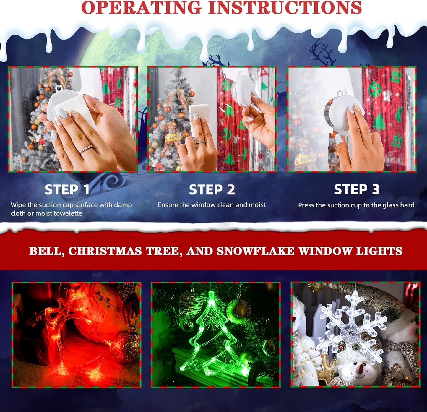 LOLStar Christmas Window Decorations – Flameless 3-Pack for Toddler Room, Play Area, and Family-Friendly Holiday Styling