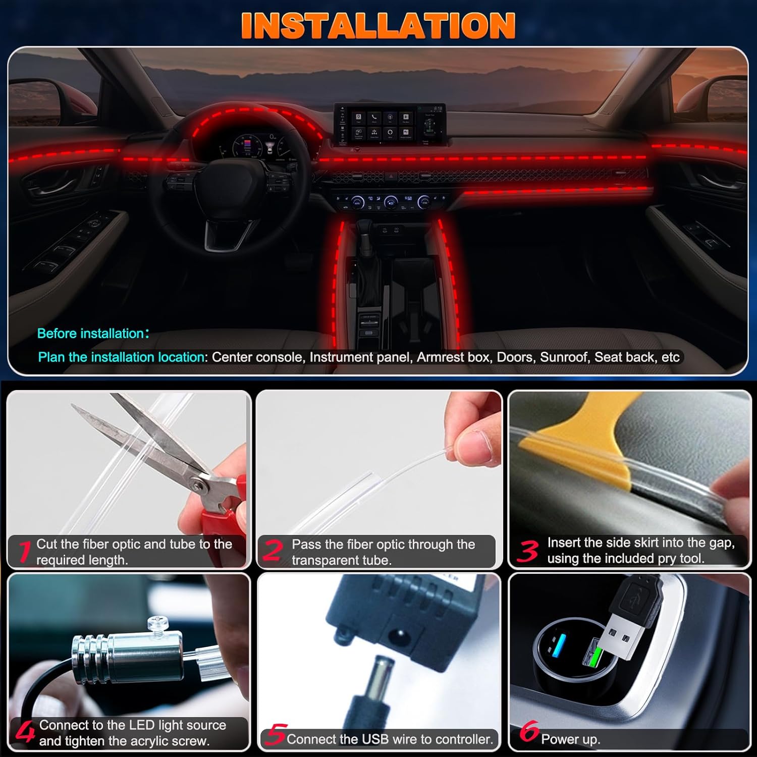 Lotus Lantern Fiber Optic Car Lights – Cool First-Car Gift for New Teen Drivers, 16M Color App-Controlled Kit