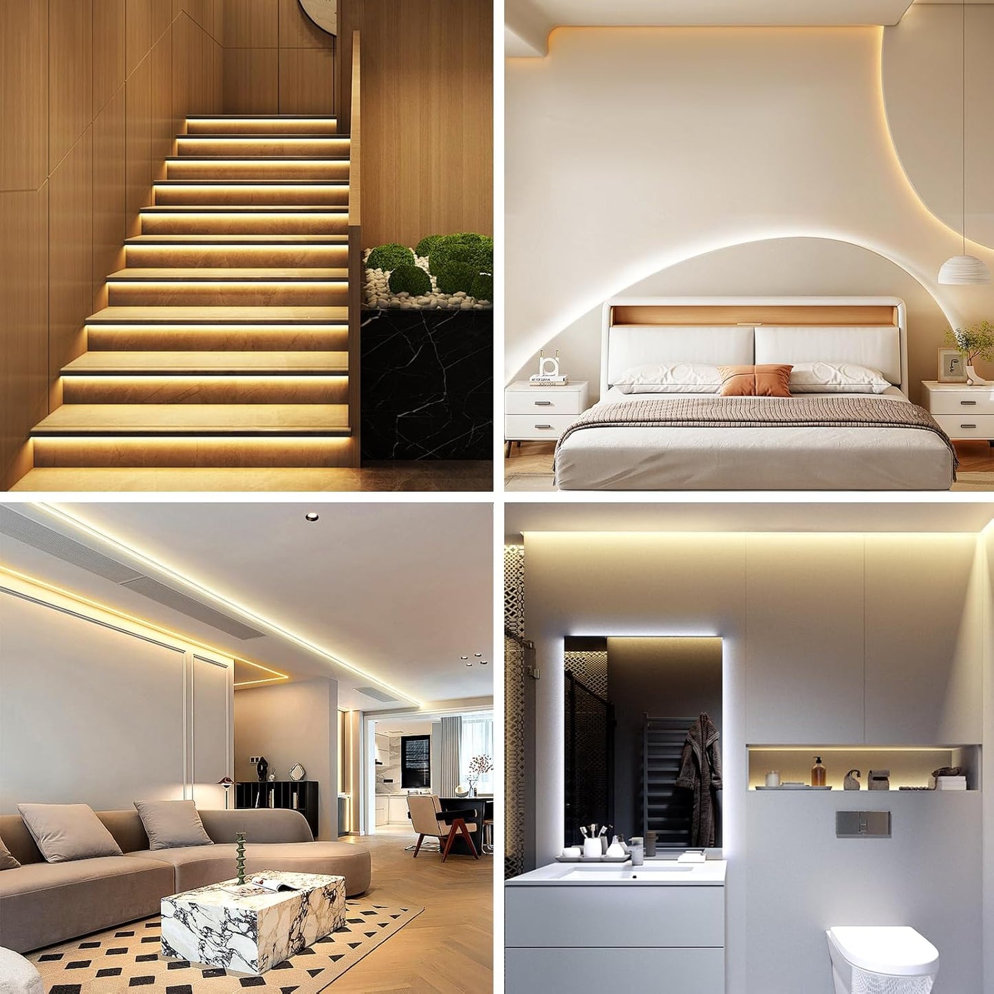 LotusLamp X UL-Listed White LED Tape – Cool-to-Touch Bedroom Night Light with Auto Timer, 131ft