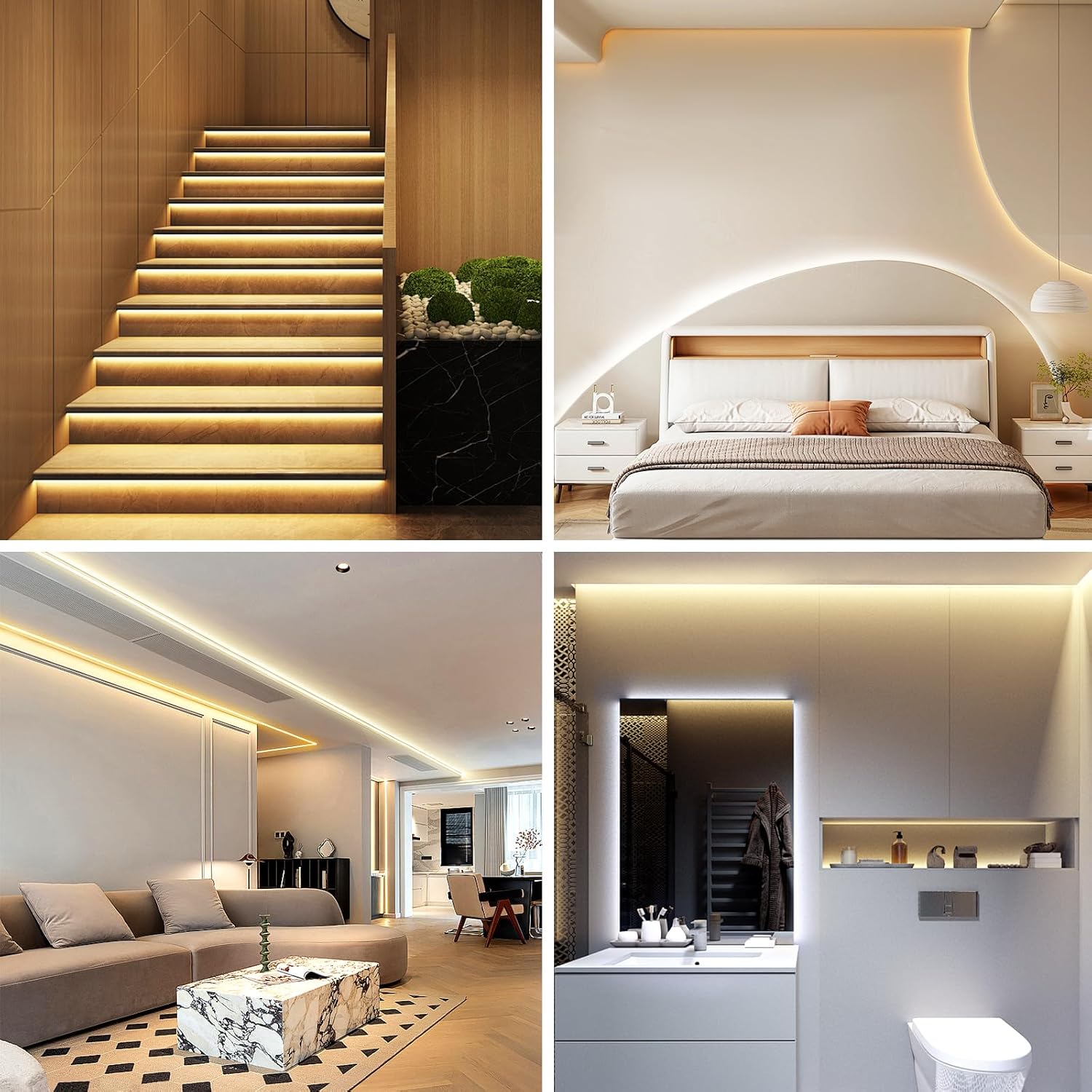 LotusLamp X UL-Listed White LED Tape – Cool-to-Touch Bedroom Night Light with Auto Timer, 131ft
