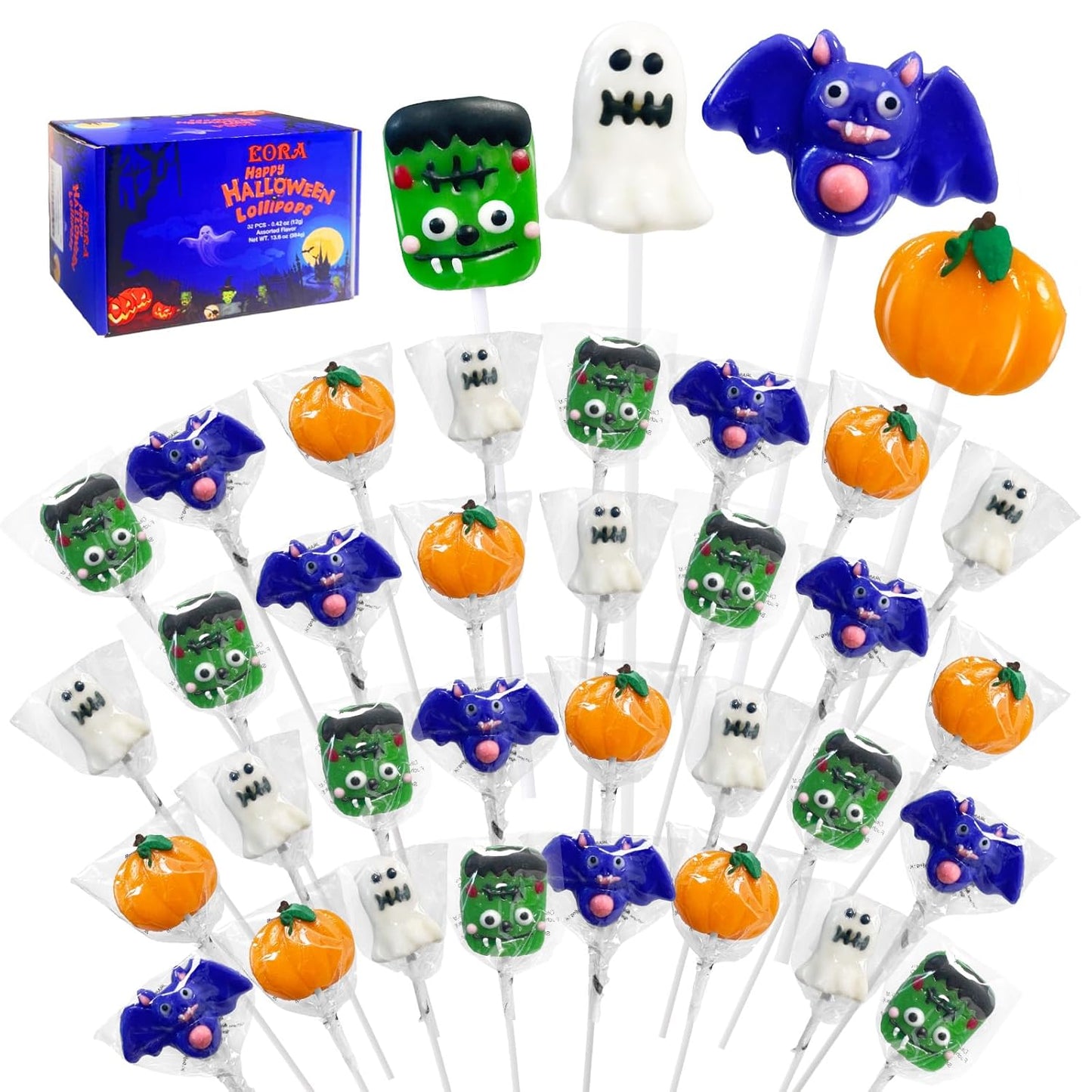 Low Sugar Gluten Free Halloween Monster Lollipops 42 Count Individually Wrapped, Better Indulgence Suckers for Mindful Holiday Treat and Party Favor