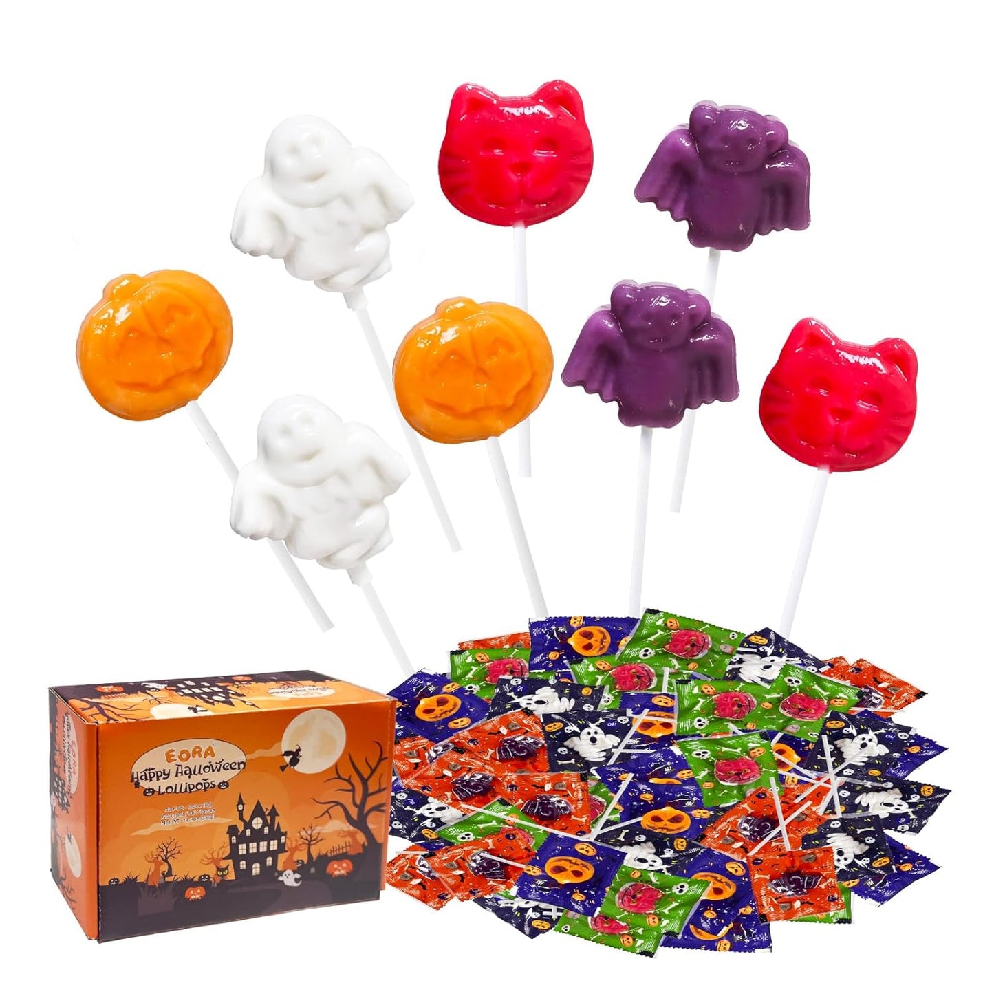 Low Sugar Gluten Free Halloween Monster Lollipops 42 Count Individually Wrapped, Better Indulgence Suckers for Mindful Holiday Treat and Party Favor