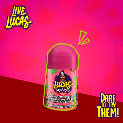 Lucas Powder Watermelon Flavored Candy – Kid-Friendly Spicy-Sweet Snack for Birthday Goody Bags and Piñata Filler, 10 Pack