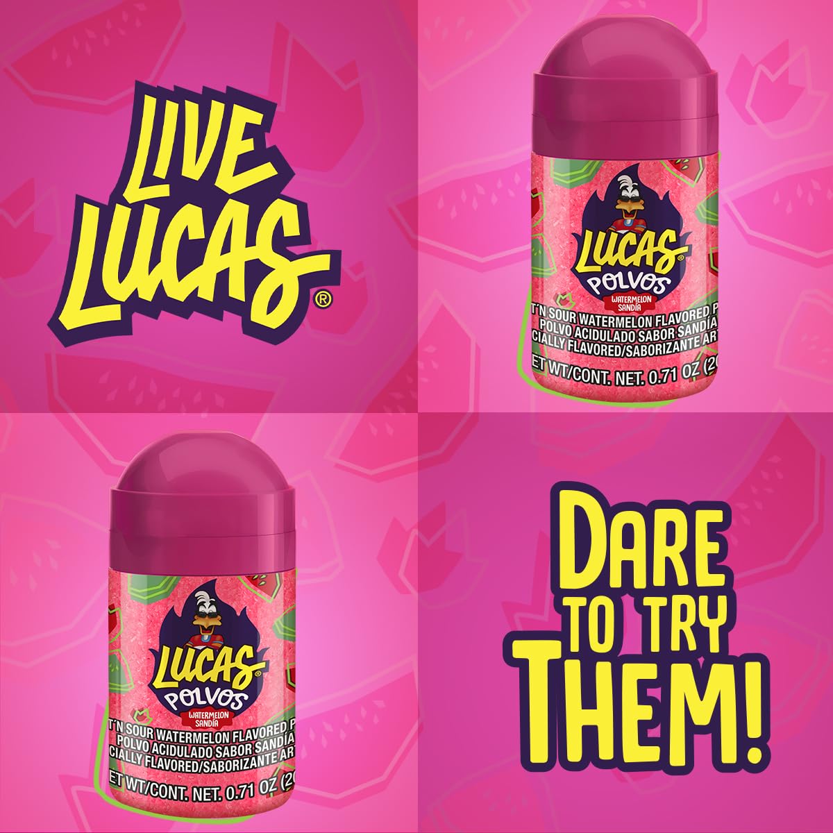 Lucas Powder Watermelon Flavored Candy – Kid-Friendly Spicy-Sweet Snack for Birthday Goody Bags and Piñata Filler, 10 Pack