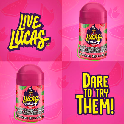 Lucas Powder Watermelon Flavored Candy – Kid-Friendly Spicy-Sweet Snack for Birthday Goody Bags and Piñata Filler, 10 Pack