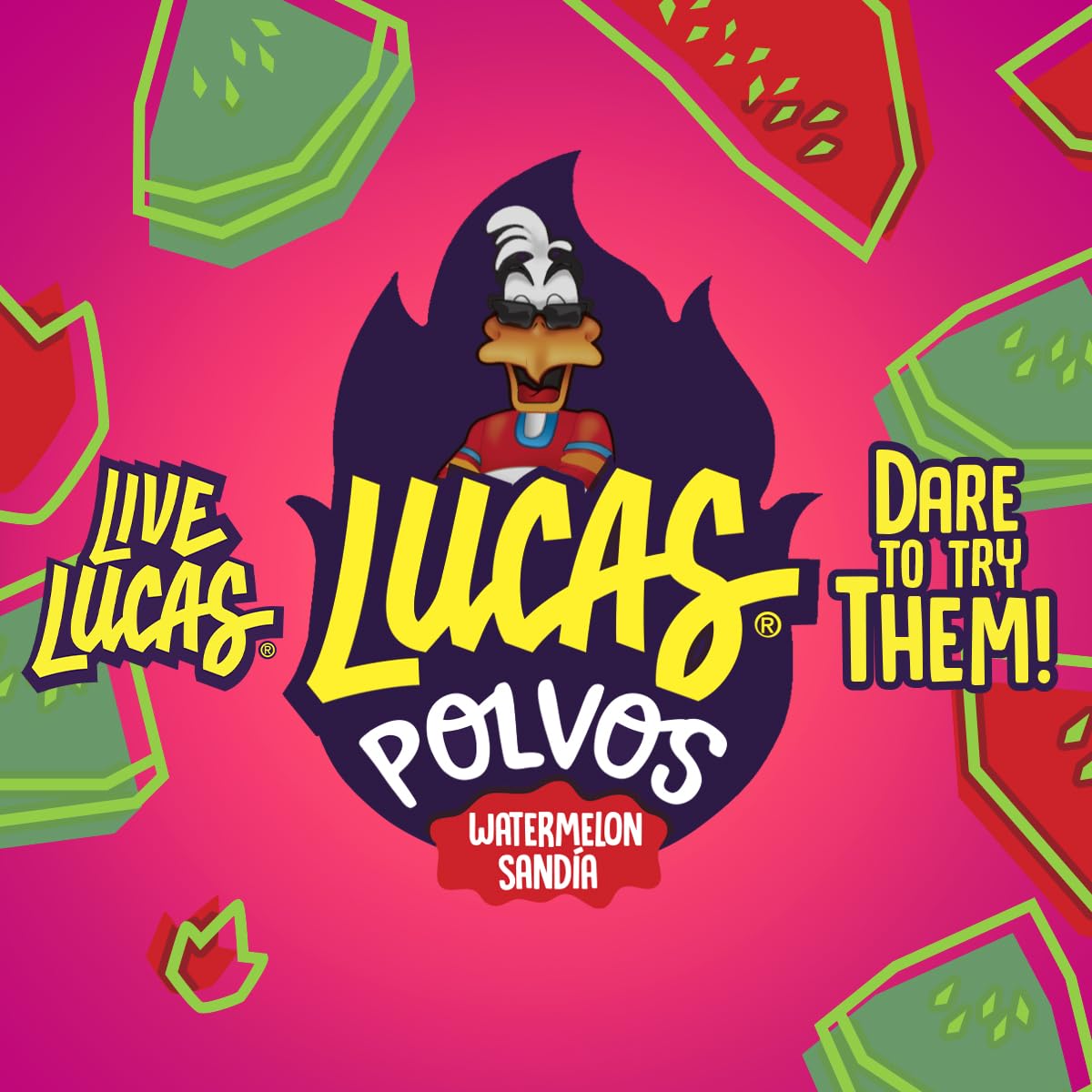 Lucas Powder Watermelon Flavored Candy – Kid-Friendly Spicy-Sweet Snack for Birthday Goody Bags and Piñata Filler, 10 Pack