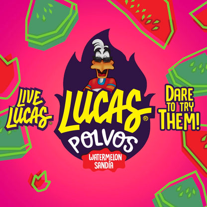 Lucas Powder Watermelon Flavored Candy – Kid-Friendly Spicy-Sweet Snack for Birthday Goody Bags and Piñata Filler, 10 Pack