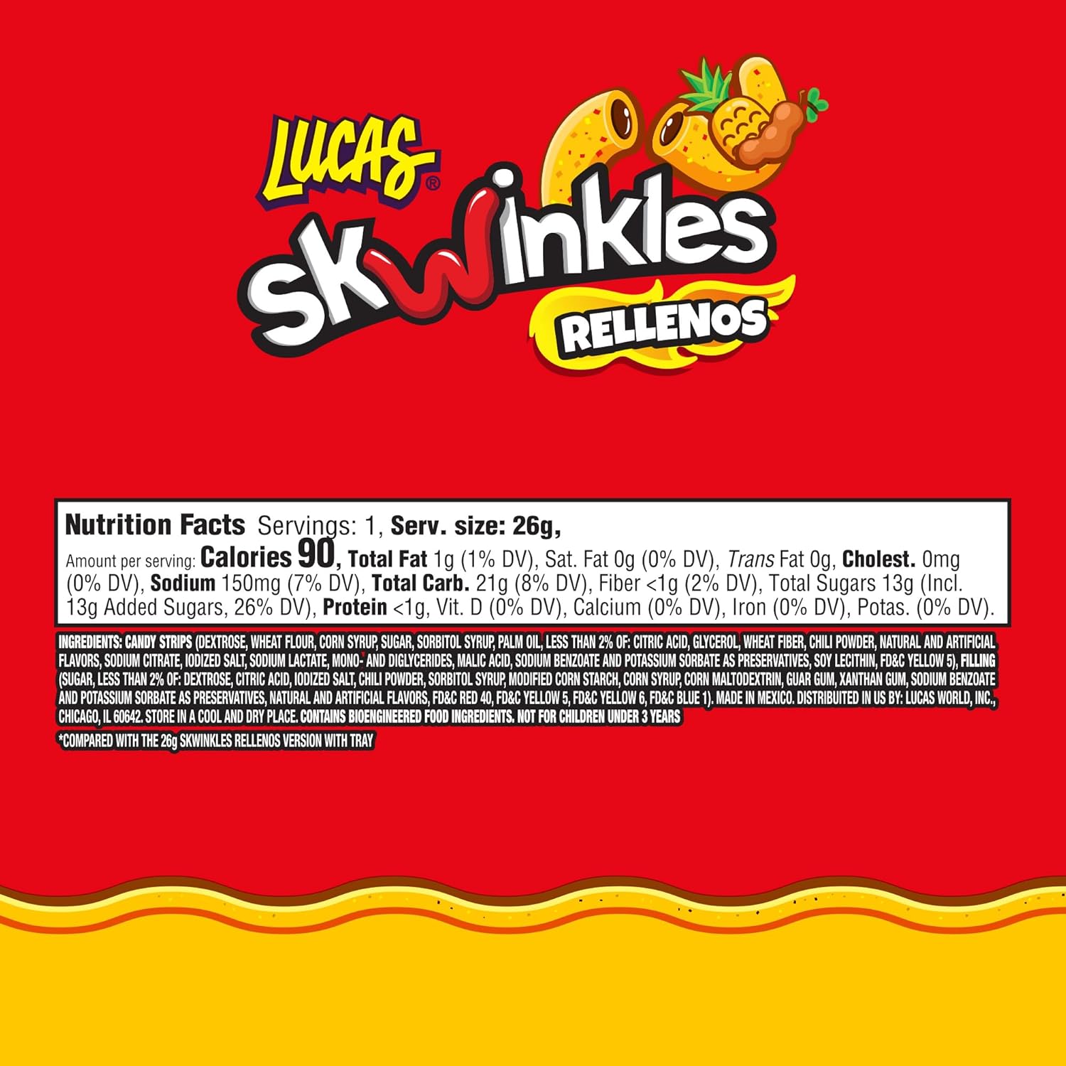 Lucas Skwinkles Tamarind Candy Straws – Soft Chewy Treat for Kids' Party Favors and Treat Bags